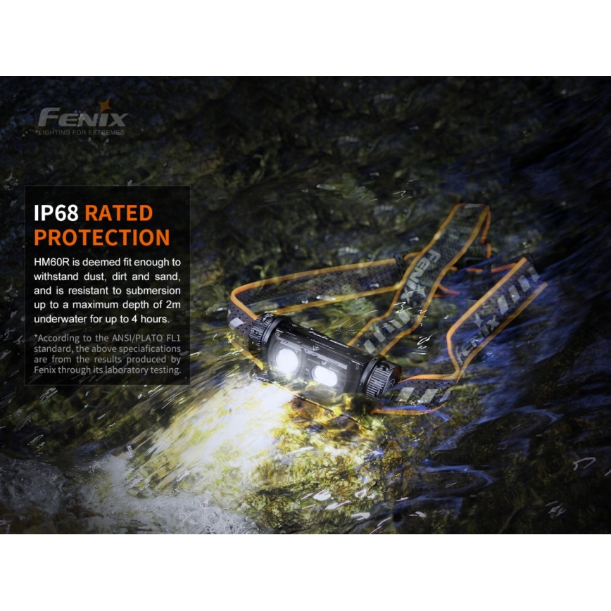 Fenix HM60R - LED Ljusreglerad rechargeable headlamp 4xLED/2xCR123A IP68 1300 lm 300 h