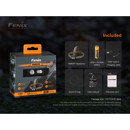 Fenix HM60R - LED Ljusreglerad rechargeable headlamp 4xLED/2xCR123A IP68 1300 lm 300 h