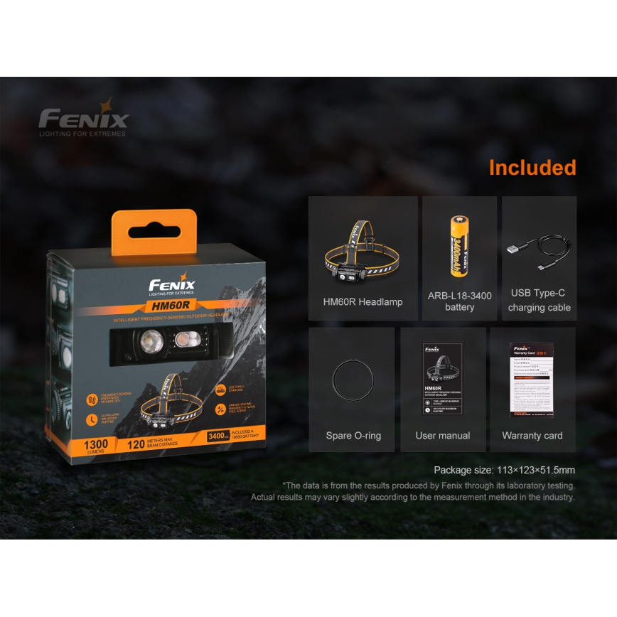 Fenix HM60R - LED Ljusreglerad rechargeable headlamp 4xLED/2xCR123A IP68 1300 lm 300 h