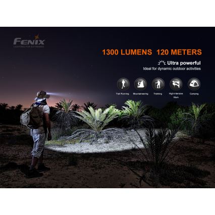 Fenix HM60R - LED Ljusreglerad rechargeable headlamp 4xLED/2xCR123A IP68 1300 lm 300 h