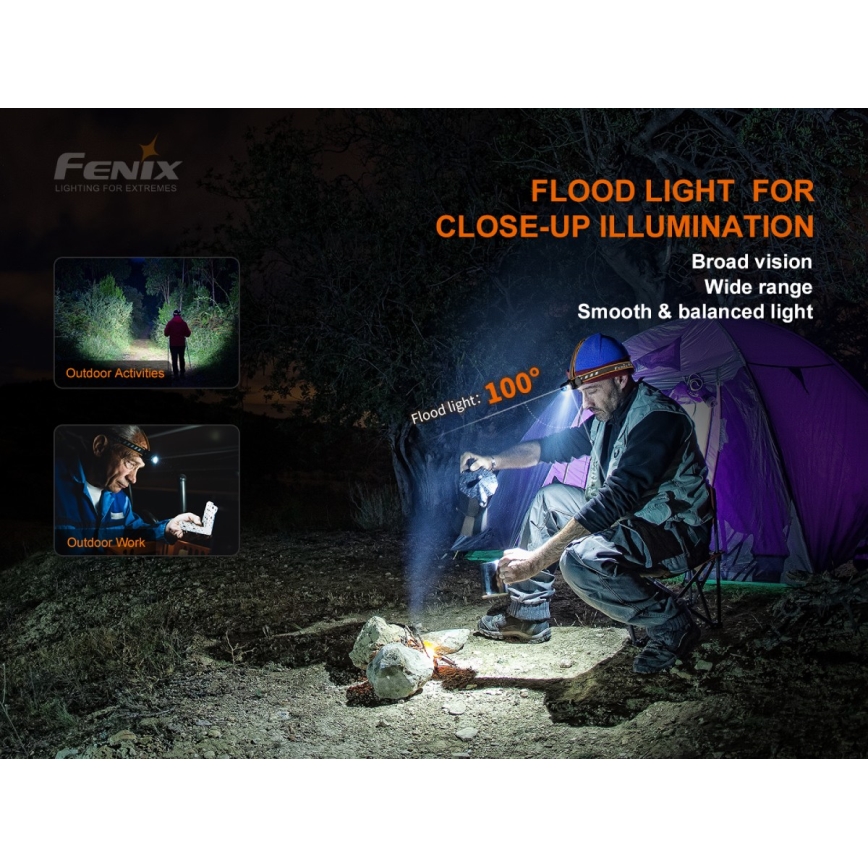 Fenix HM60R - LED Ljusreglerad rechargeable headlamp 4xLED/2xCR123A IP68 1300 lm 300 h