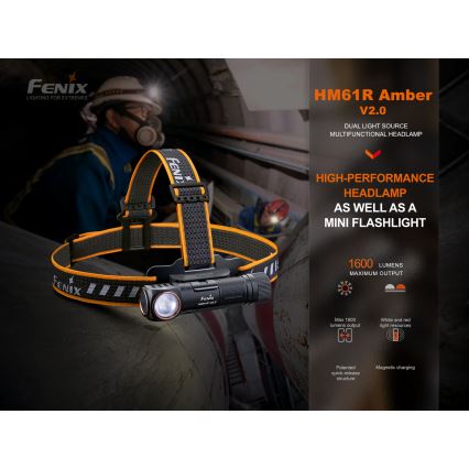 Fenix HM61RV20 - LED uppladdningsbar pannlampa LED/USB IP68 1600 lm 300 h