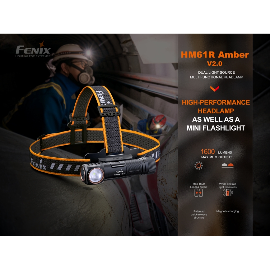 Fenix HM61RV20 - LED uppladdningsbar pannlampa LED/USB IP68 1600 lm 300 h