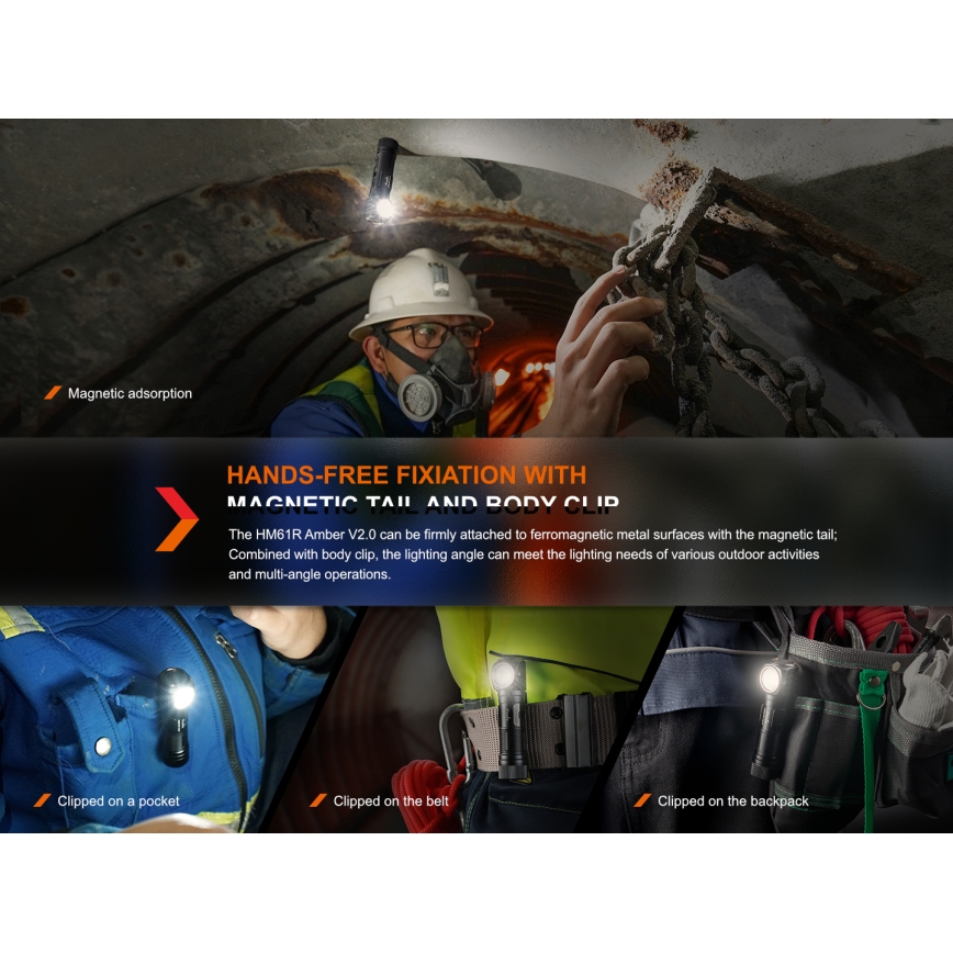 Fenix HM61RV20 - LED uppladdningsbar pannlampa LED/USB IP68 1600 lm 300 h