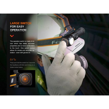 Fenix HM61RV20 - LED uppladdningsbar pannlampa LED/USB IP68 1600 lm 300 h