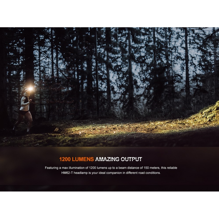 Fenix HM62TMGM - LED Ljusreglerad uppladdningsbar pannlampa LED/USB IP68 1200 glansig 280 h 3400 mAh