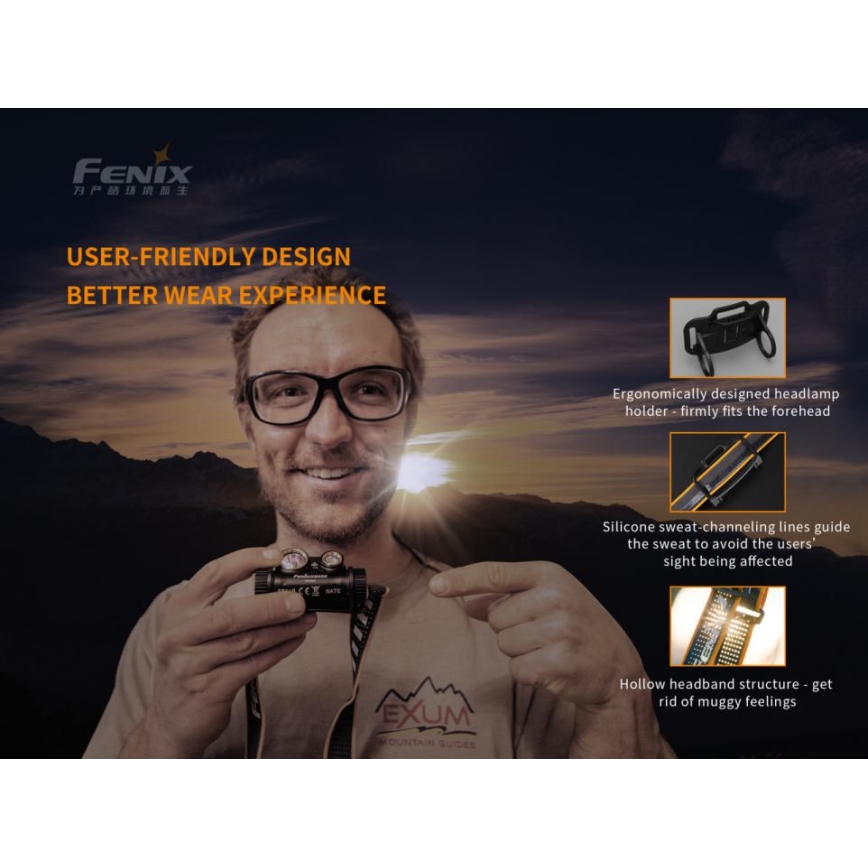 Fenix HM65R - LED laddningsbar pannlampa  2xLED/2xCR123A IP68 1400 lm 300 h