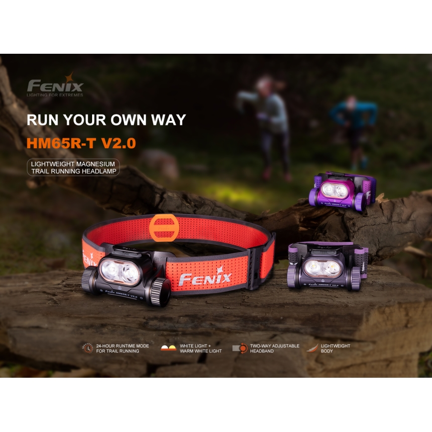 Fenix HM65RTV20BLC- LED Ljusreglerad uppladdningsbar pannlampa LED/USB IP68 svart/orange