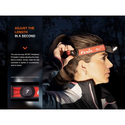 Fenix HM65RTV20BLC- LED Ljusreglerad uppladdningsbar pannlampa LED/USB IP68 svart/orange