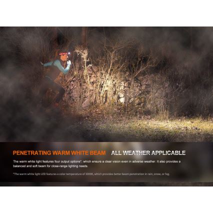 Fenix HM65RTV20BLC- LED Ljusreglerad uppladdningsbar pannlampa LED/USB IP68 svart/orange