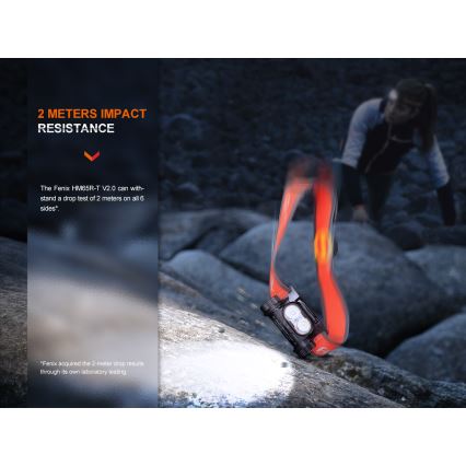 Fenix HM65RTV20BLC- LED Ljusreglerad uppladdningsbar pannlampa LED/USB IP68 svart/orange