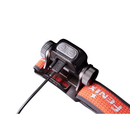 Fenix HM65RTV20BLC- LED Ljusreglerad uppladdningsbar pannlampa LED/USB IP68 svart/orange