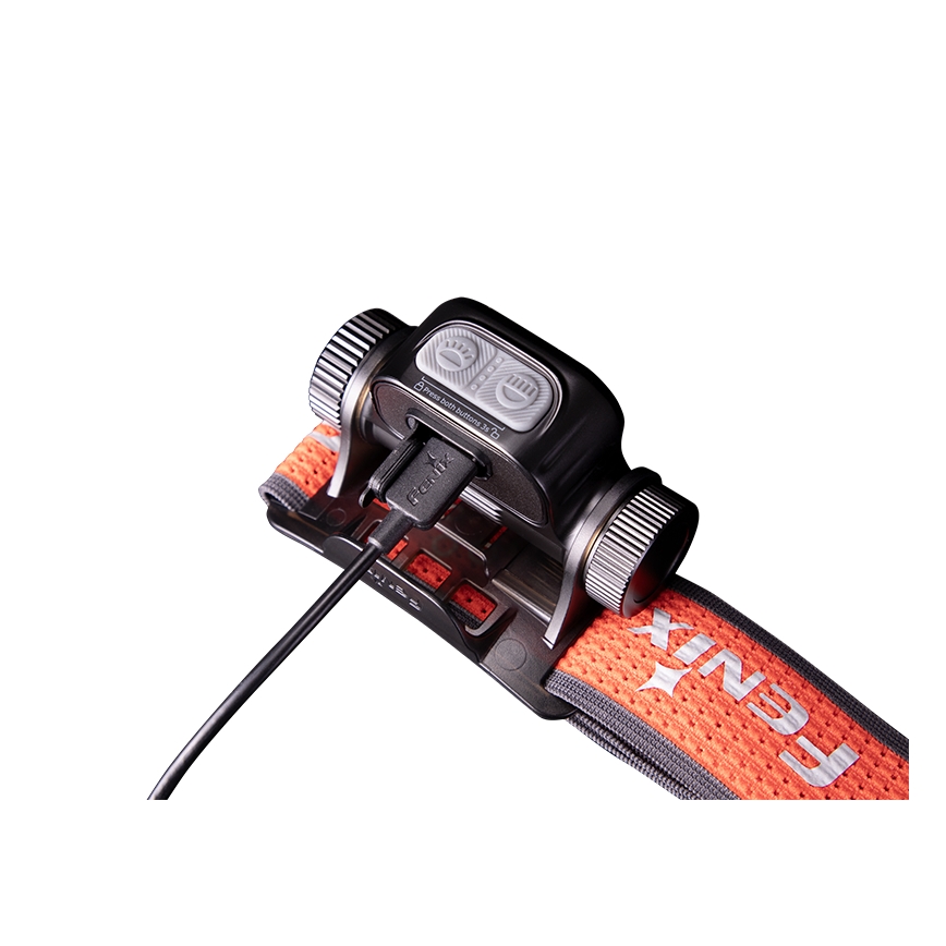 Fenix HM65RTV20BLC- LED Ljusreglerad uppladdningsbar pannlampa LED/USB IP68 svart/orange