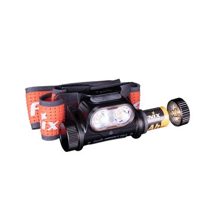 Fenix HM65RTV20BLC- LED Ljusreglerad uppladdningsbar pannlampa LED/USB IP68 svart/orange