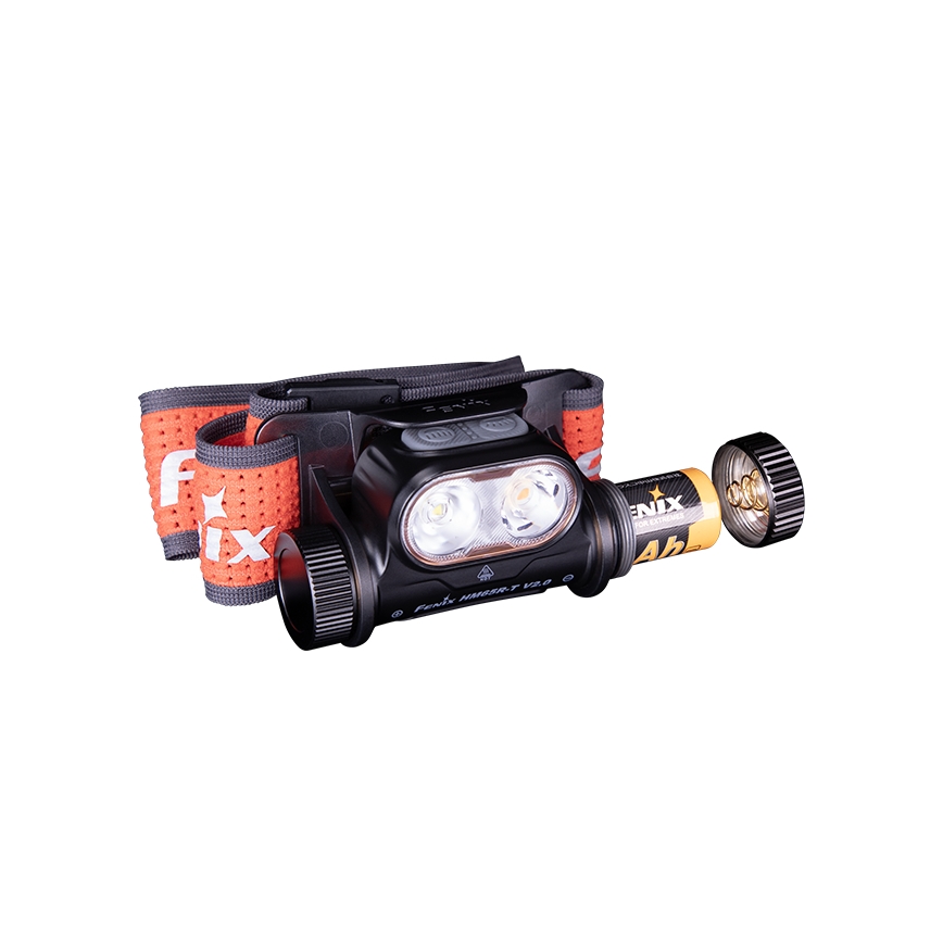 Fenix HM65RTV20BLC- LED Ljusreglerad uppladdningsbar pannlampa LED/USB IP68 svart/orange