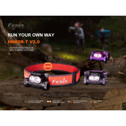 Fenix HM65RTV20PRP - LED Ljusreglerad uppladdningsbar pannlampa LED/USB IP68 1600 lm 300h svart/lila