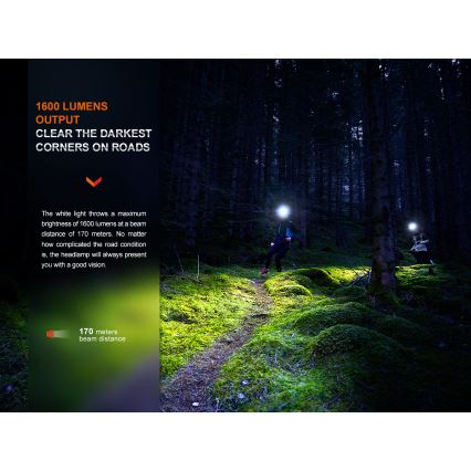 Fenix HM65RTV20PRP - LED Ljusreglerad uppladdningsbar pannlampa LED/USB IP68 1600 lm 300h svart/lila
