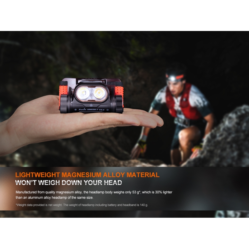 Fenix HM65RTV20PRP - LED Ljusreglerad uppladdningsbar pannlampa LED/USB IP68 1600 lm 300h svart/lila