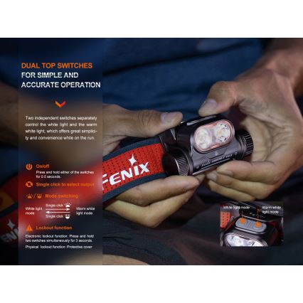 Fenix HM65RTV20PRP - LED Ljusreglerad uppladdningsbar pannlampa LED/USB IP68 1600 lm 300h svart/lila