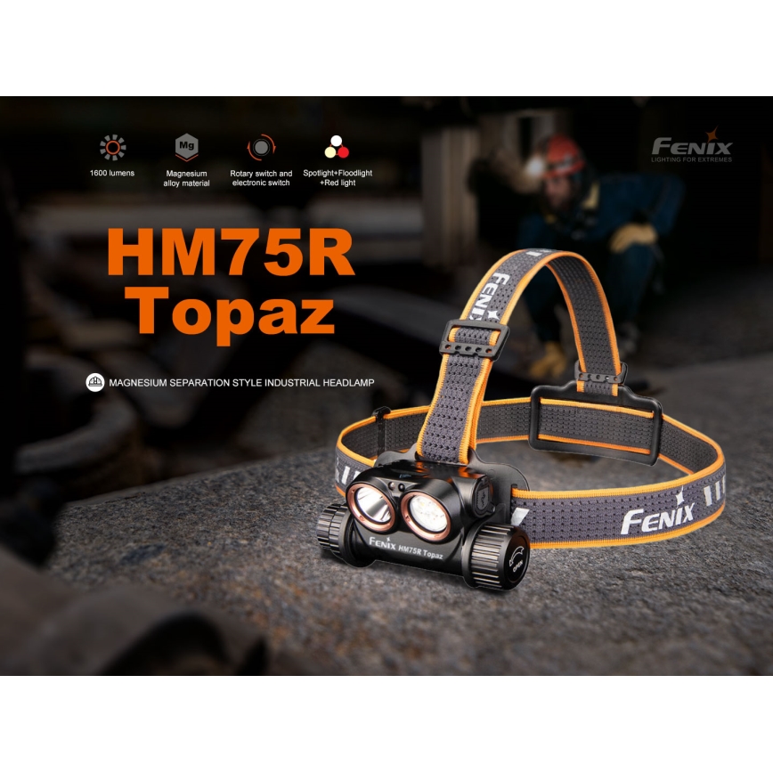 Fenix HM75RTOPAZ - LED Ljusreglerad uppladdningsbar pannlampa LED/USB IP68 1600 lm 210 h