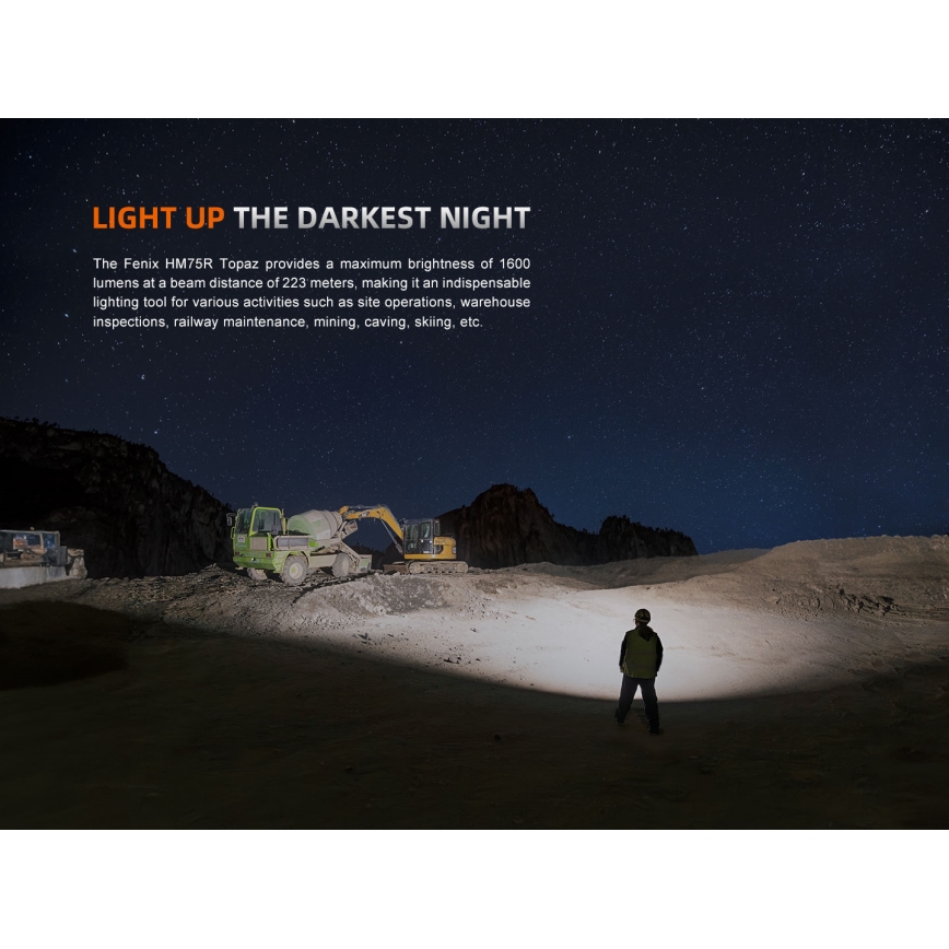Fenix HM75RTOPAZ - LED Ljusreglerad uppladdningsbar pannlampa LED/USB IP68 1600 lm 210 h