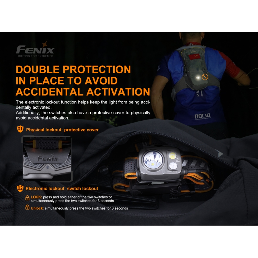 Fenix HP16R1250 - LED uppladdningsbar pannlampa 3xLED/USB 4xAA IP66 1250 lm 600 h 3000 mAh
