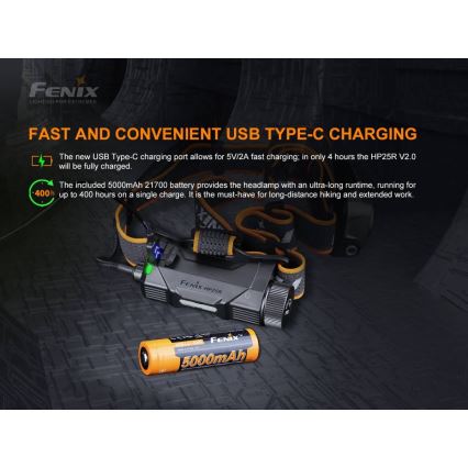 Fenix HP25RV20 - LED Ljusreglerad rechargeable headlamp 3xLED/1x21700 IP66 1600 lm 800 h