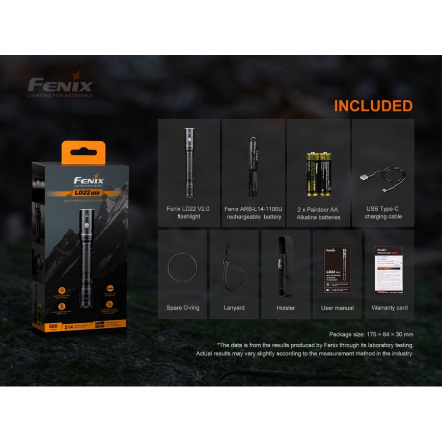 Fenix LD22V20 - LED uppladdningsbar ficklampa LED / USB IP66 800 lm 220 timmar