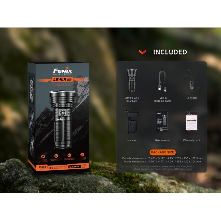 Fenix LR40RV20 - LED uppladdningsbar ficklampa LED/USB IP68 15000 lm 177 h 5000 mAh