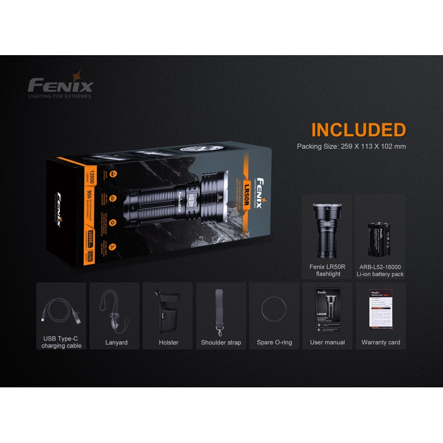 Fenix LR50R - LED laddningsbar Fick lampa  4xLED/USB IP68 12000 lm 58 h