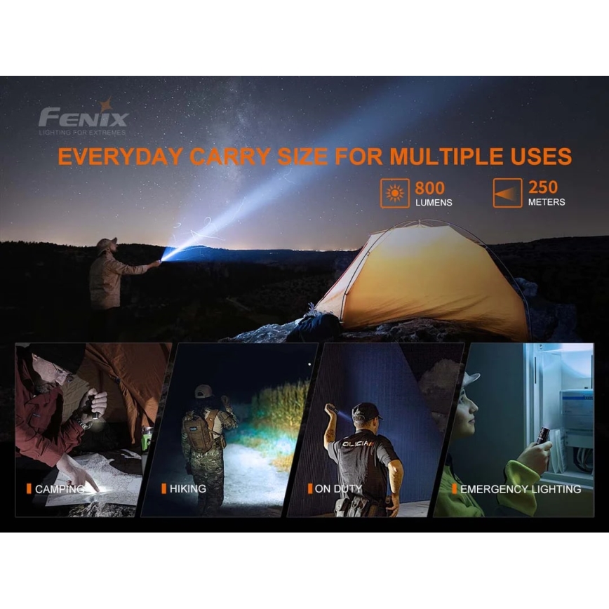 Fenix PD25R - LED uppladdningsbar ficklampa LED/USB/1xCR123A IP68 800 lm 70 h 700 mAh