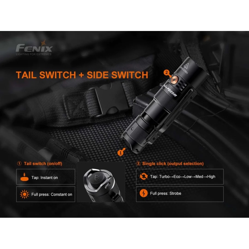 Fenix PD25R - LED uppladdningsbar ficklampa LED/USB/1xCR123A IP68 800 lm 70 h 700 mAh