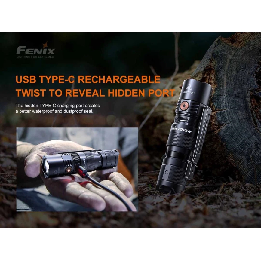 Fenix PD25R - LED uppladdningsbar ficklampa LED/USB/1xCR123A IP68 800 lm 70 h 700 mAh