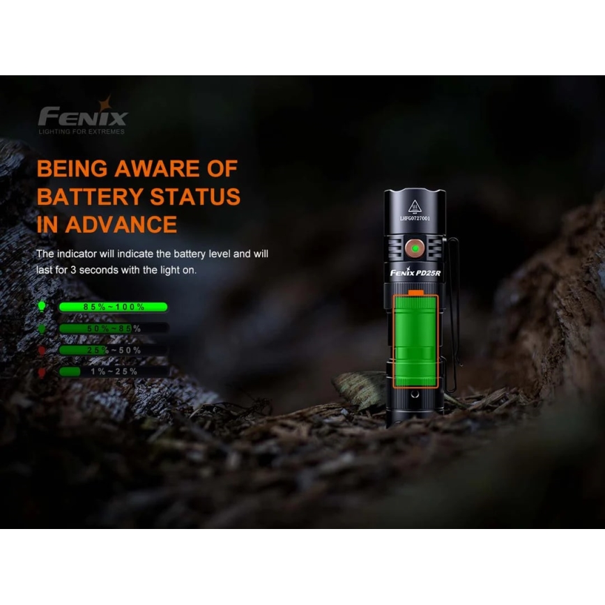 Fenix PD25R - LED uppladdningsbar ficklampa LED/USB/1xCR123A IP68 800 lm 70 h 700 mAh