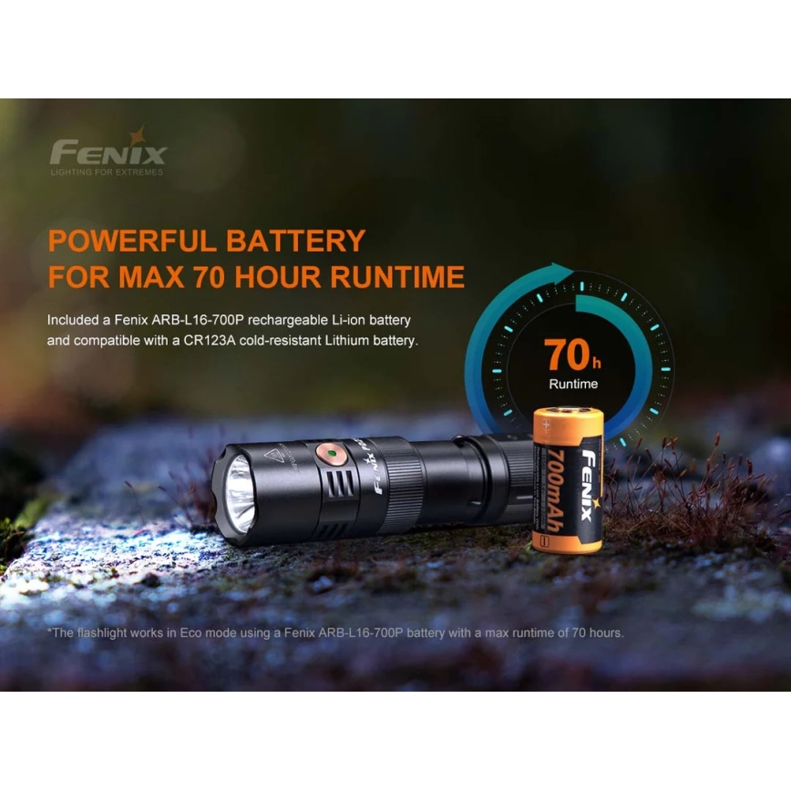 Fenix PD25R - LED uppladdningsbar ficklampa LED/USB/1xCR123A IP68 800 lm 70 h 700 mAh