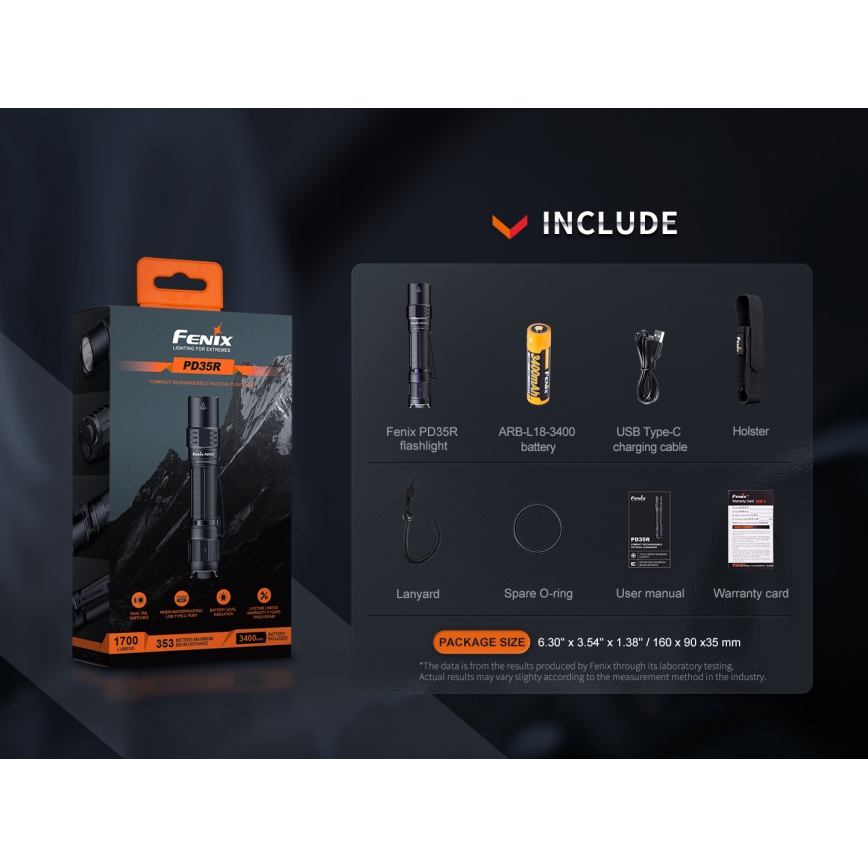Fenix PD35R - LED uppladdningsbar ficklampa LED/USB/2xCR123A IP68 1700 lm 100 h 3400 mAh