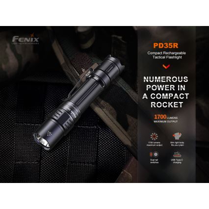 Fenix PD35R - LED uppladdningsbar ficklampa LED/USB IP68 1700 lm 100 h