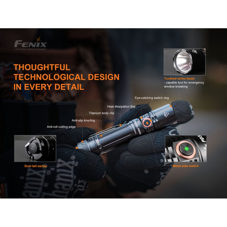 Fenix PD35V30 - LED uppladdningsbar ficklampa LED/USB/2xCR123A IP68 1700 glansig 230 h 2600 mAh
