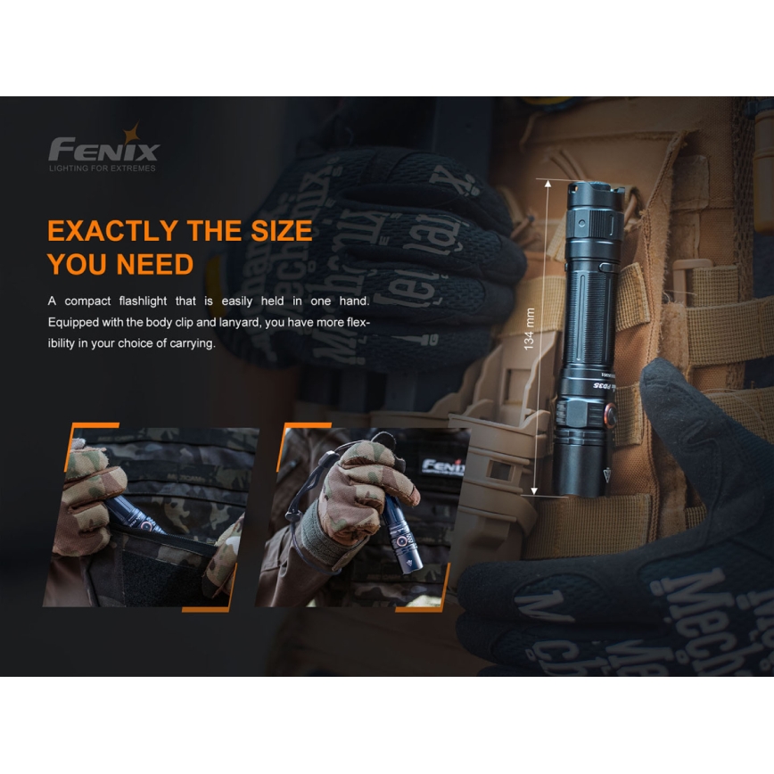 Fenix PD35V30 - LED uppladdningsbar ficklampa LED/USB/2xCR123A IP68 1700 glansig 230 h 2600 mAh