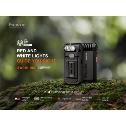 Fenix SW05RREDBLC - LED Ljusreglerad uppladdningsbar ficklampa LED/USB IPX6 150 lm 49 h svart