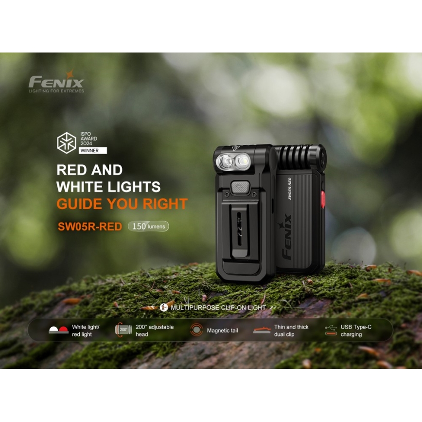 Fenix SW05RREDBLC - LED Ljusreglerad uppladdningsbar ficklampa LED/USB IPX6 150 lm 49 h svart