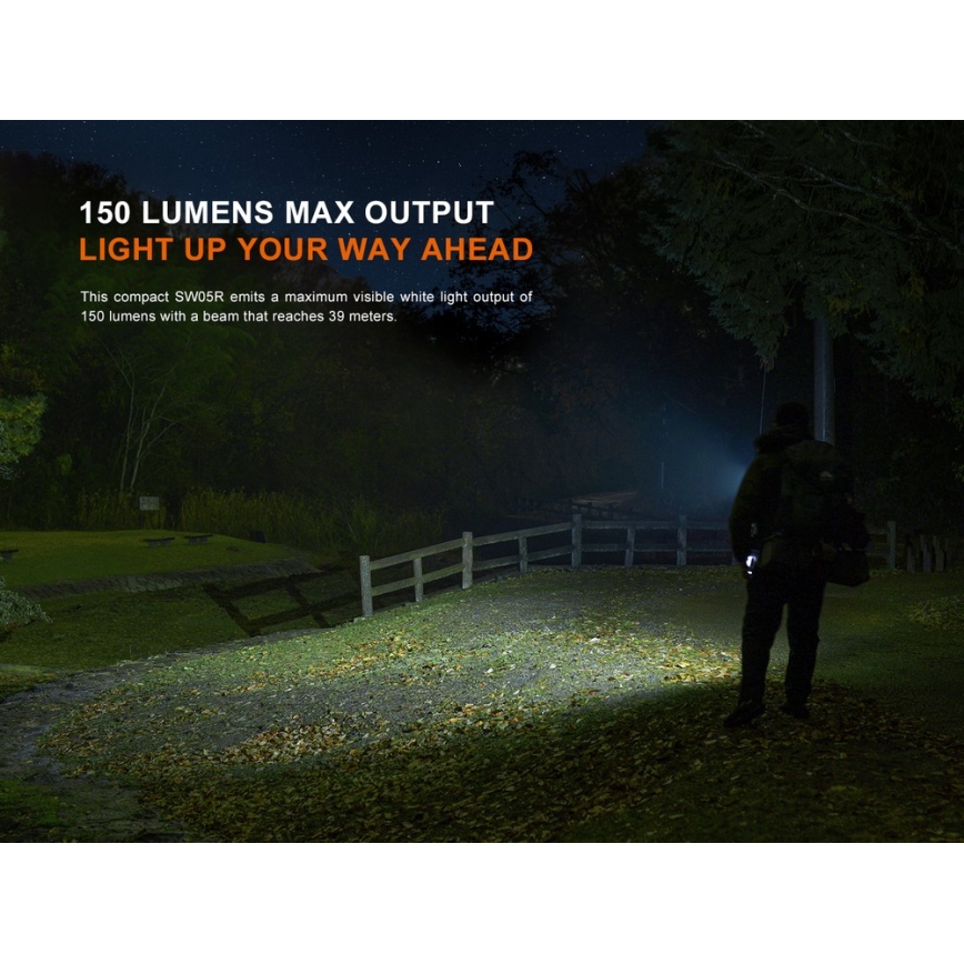 Fenix SW05RREDBLC - LED Ljusreglerad uppladdningsbar ficklampa LED/USB IPX6 150 lm 49 h svart