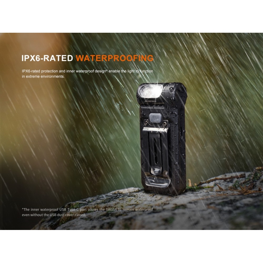 Fenix SW05RREDBLC - LED Ljusreglerad uppladdningsbar ficklampa LED/USB IPX6 150 lm 49 h svart