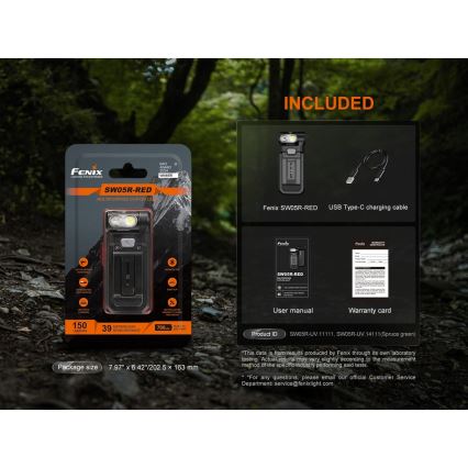 Fenix SW05RREDBLC - LED Ljusreglerad uppladdningsbar ficklampa LED/USB IPX6 150 lm 49 h svart