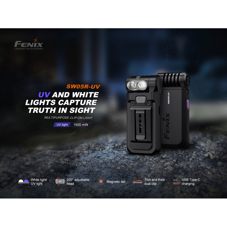 Fenix SW05RUVBLC - LED Ljusreglerad uppladdningsbar ficklampa LED/USB IPX6 150 lm 49 h 700 mAh svart
