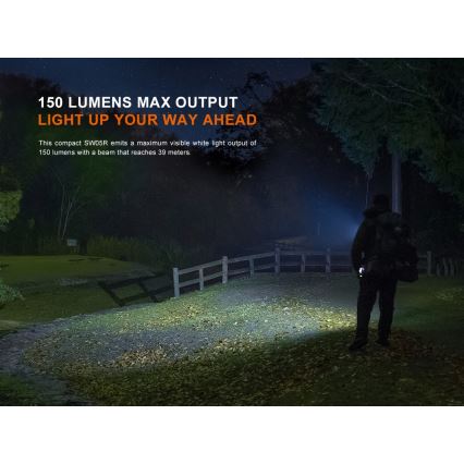 Fenix SW05RUVBLC - LED Ljusreglerad uppladdningsbar ficklampa LED/USB IPX6 150 lm 49 h 700 mAh svart