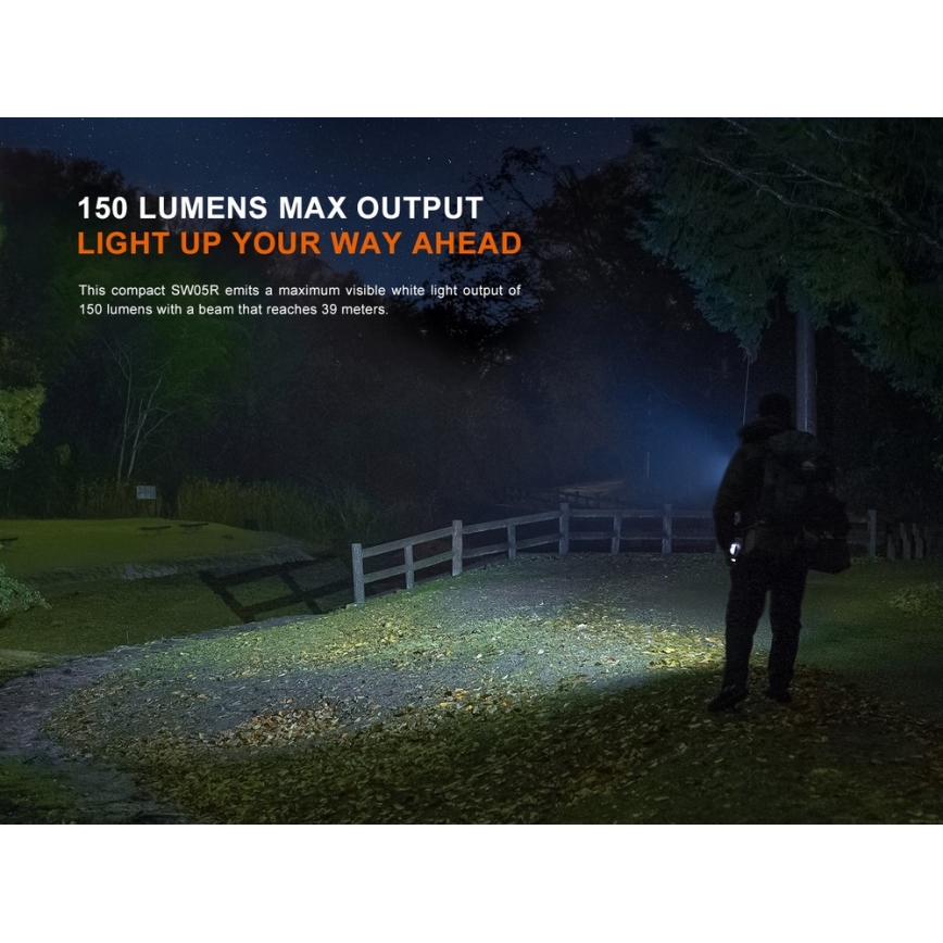Fenix SW05RUVBLC - LED Ljusreglerad uppladdningsbar ficklampa LED/USB IPX6 150 lm 49 h 700 mAh svart