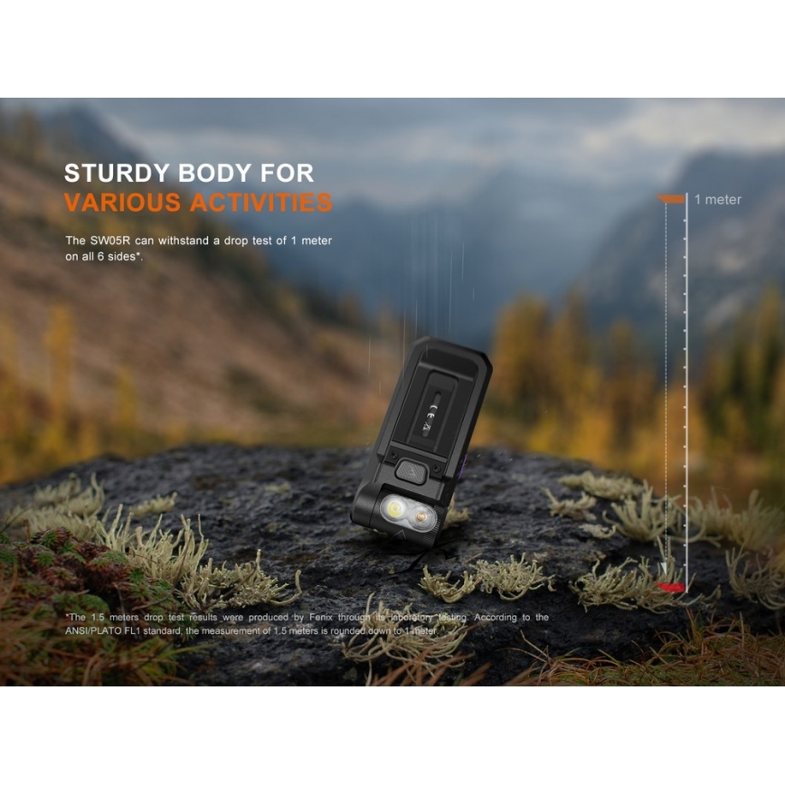 Fenix SW05RUVBLC - LED Ljusreglerad uppladdningsbar ficklampa LED/USB IPX6 150 lm 49 h 700 mAh svart