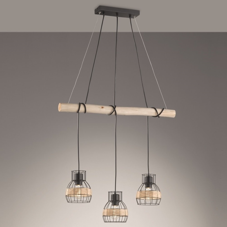 Fischer & Honsel 60798 - Ljuskrona med upphängningsrem STRAW 3xE27/40W/230V