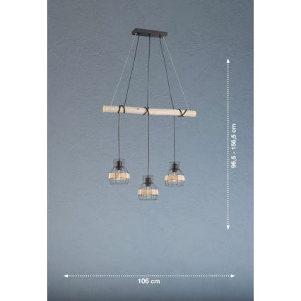 Fischer & Honsel 60798 - Ljuskrona med upphängningsrem STRAW 3xE27/40W/230V